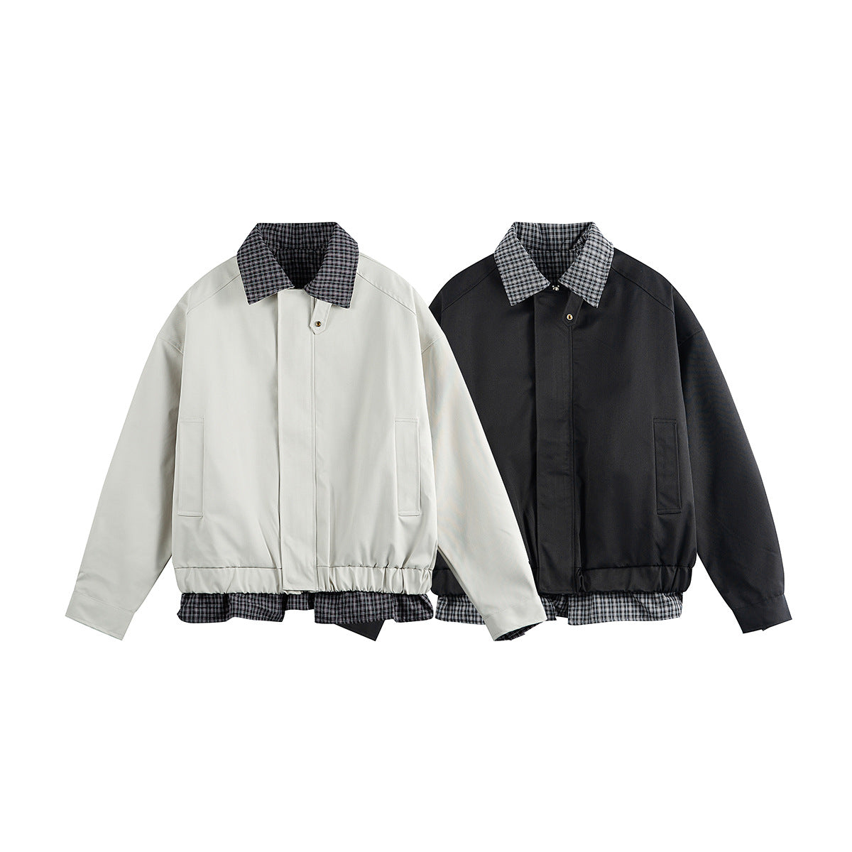 Men's layered-look blouson jacket with check collar and adjustable hem Chichicherry