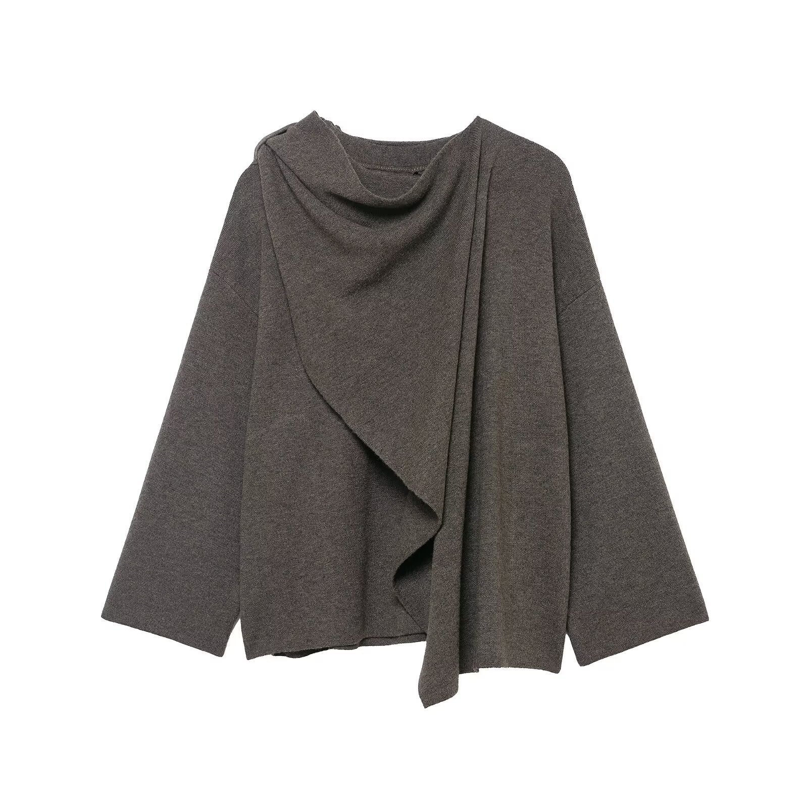 Women's Draped Oversized Cardigan with Hooded Collar and Wide Sleeves Chichicherry