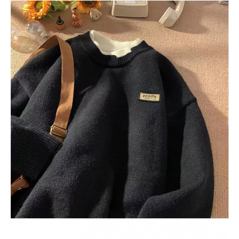 Unisex Oversized Lagenlook-Strickpullover mit kontrastiertem Innenkragen und geripptem Saum Chichicherry