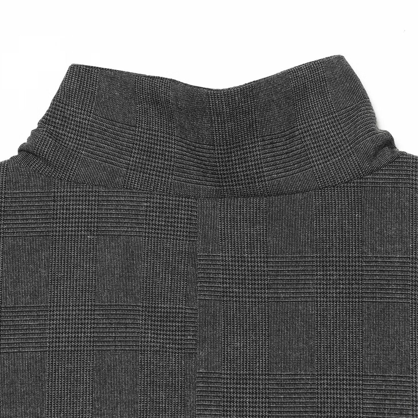 Women Checked Long Blazer with Stand Collar, Concealed Button Placket and Flap Pockets Chichicherry