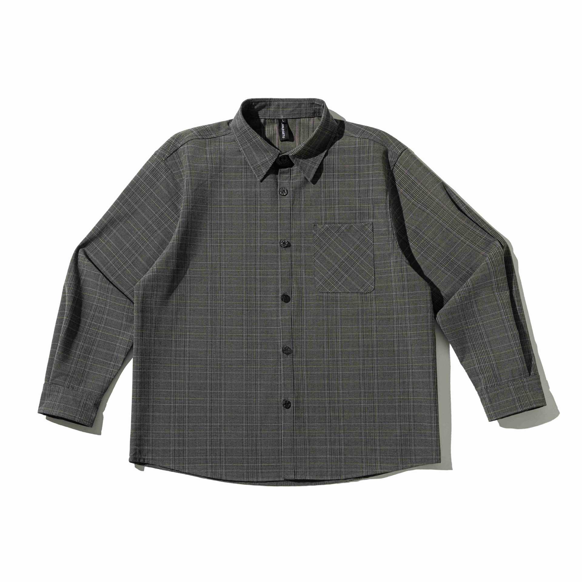 Men's Boxy Glencheck Shirt Jacket with Extended Hem and Patch Chest Pocket Chichicherry