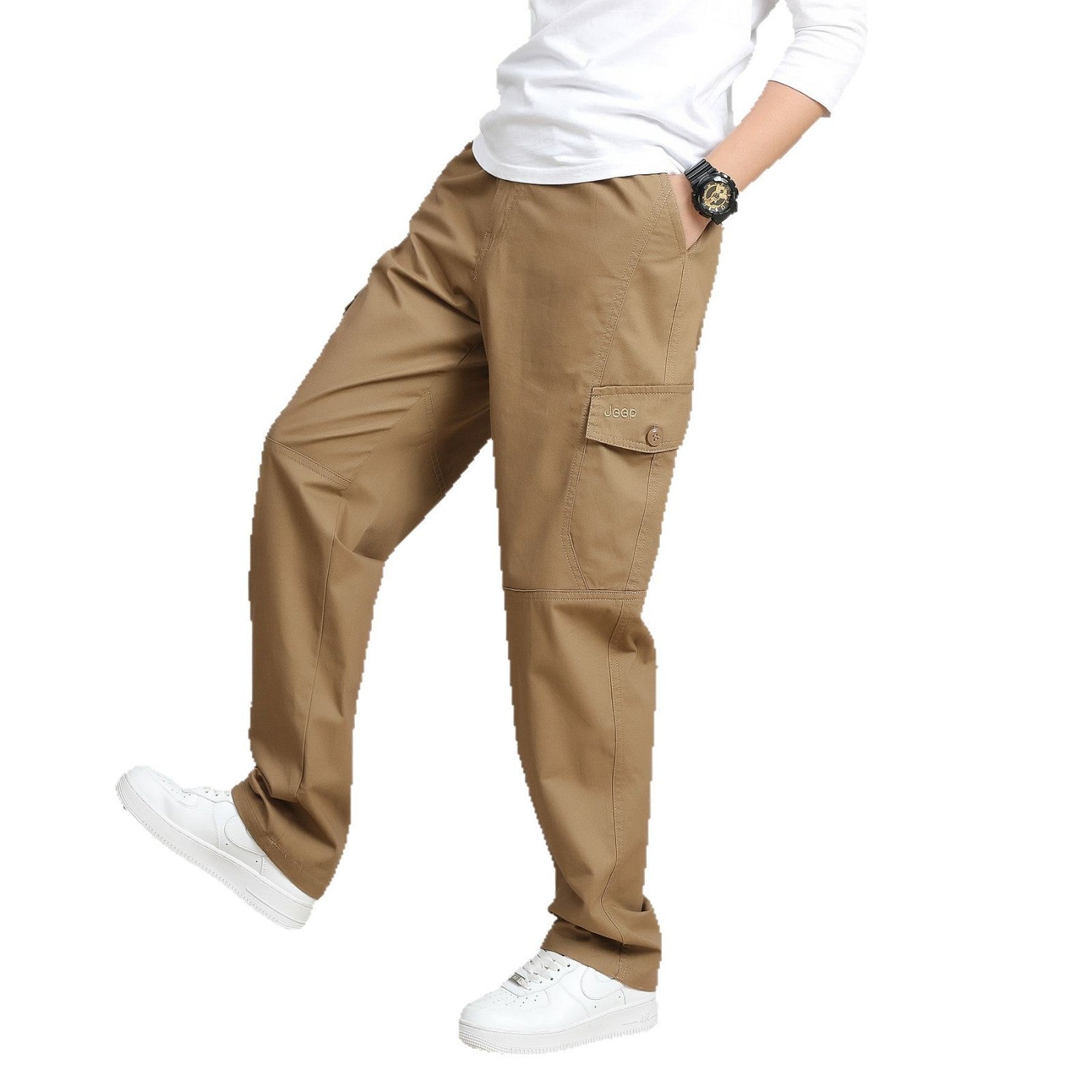 Men's Relaxed-Fit Cargo Pants in Utility Design with Knee Panels & Flap Pockets Chichicherry