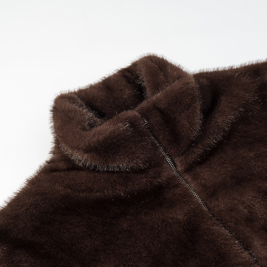 Women's Oversize Teddy-Fleece Pullover with Half Zipper and Large Flap Pocket Chichicherry