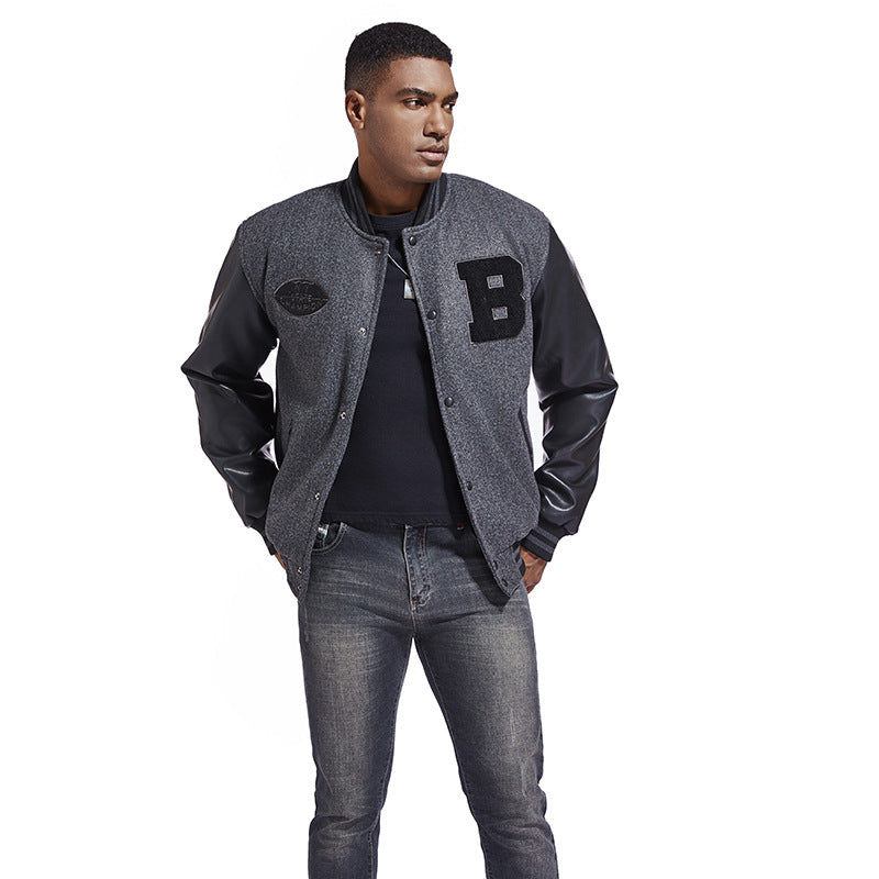 Men's college jacket made of wool blend with reinforced leather sleeves Chichicherry
