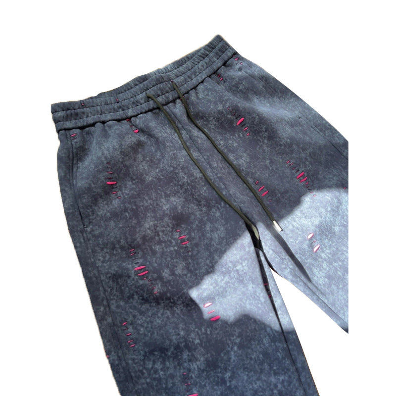 Men's Oversized Cord Pants with Distressed Details, Wide Leg and Drawstring Chichicherry