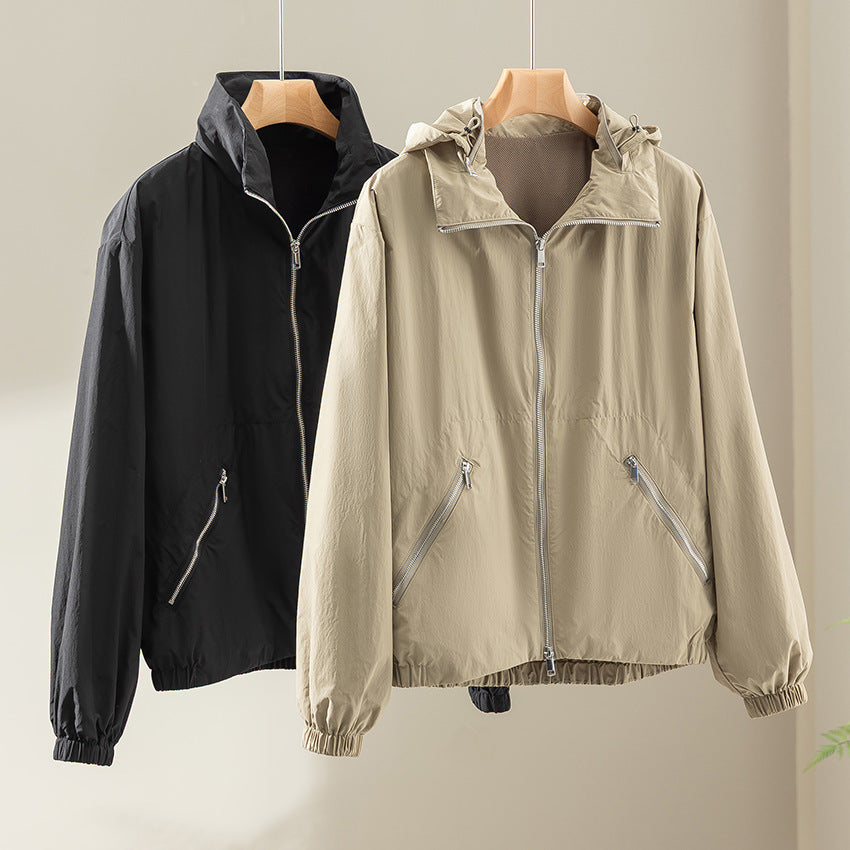 Women's Ultralight Transition Jacket with High Collar, Diagonal Zipper Pockets and Elastic Hem Chichicherry