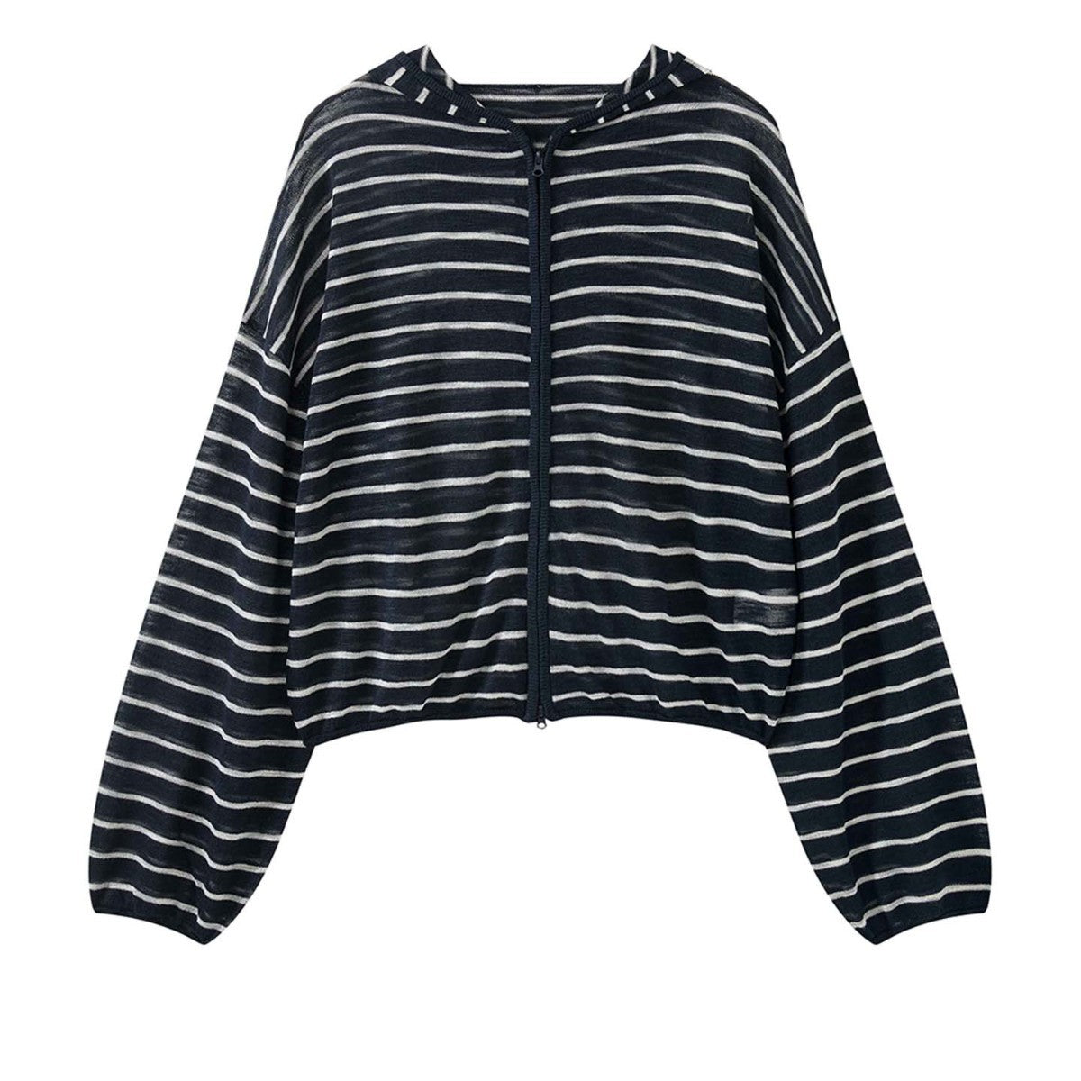 Ladies Striped Lightweight Hoodie Cardigan with Zipper Chichicherry