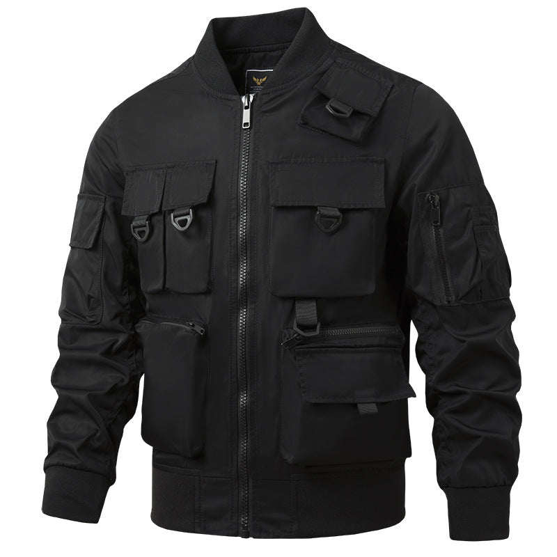 Men's tactical multi-pocket bomber jacket in utility style with cargo pockets and ribbed cuffs Chichicherry