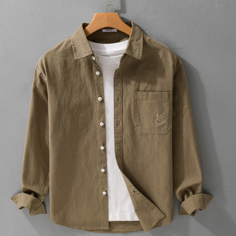 Men's Fine Cord Overshirt in Overshirt Style with Kent Collar and Patch Chest Pocket Chichicherry
