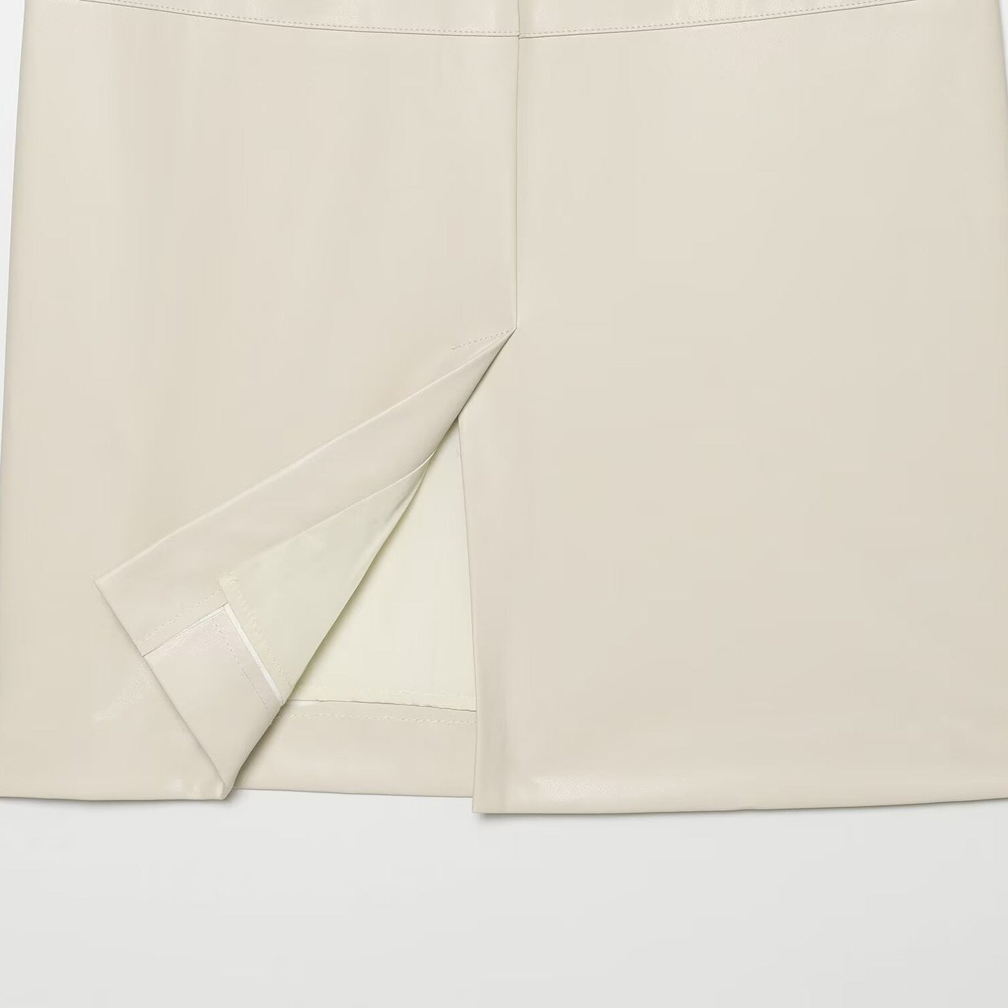 Women's Tailored Midi Skirt made of Faux Leather with Stitch-Down Seam Details Chichicherry