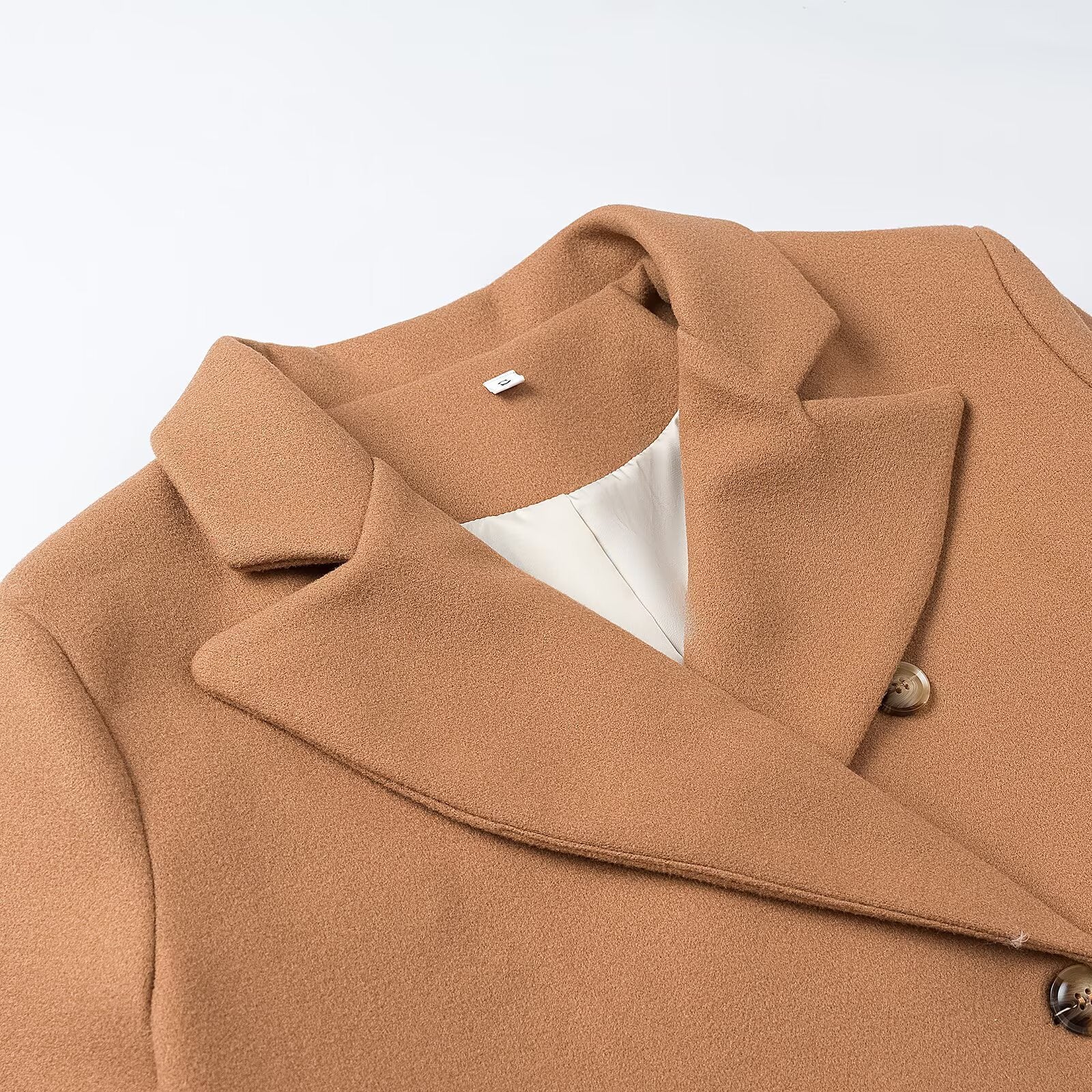 Women's Double-Breasted Long Coat with Wide Lapel Collar and Flap Pockets Chichicherry
