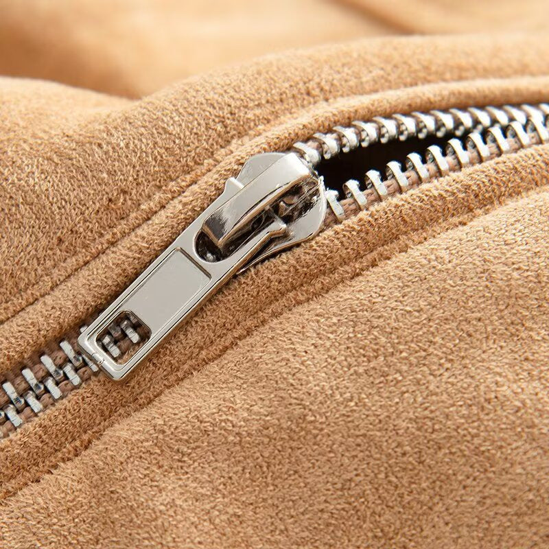Women's short jacket in suede look with zipper and elastic hem Chichicherry