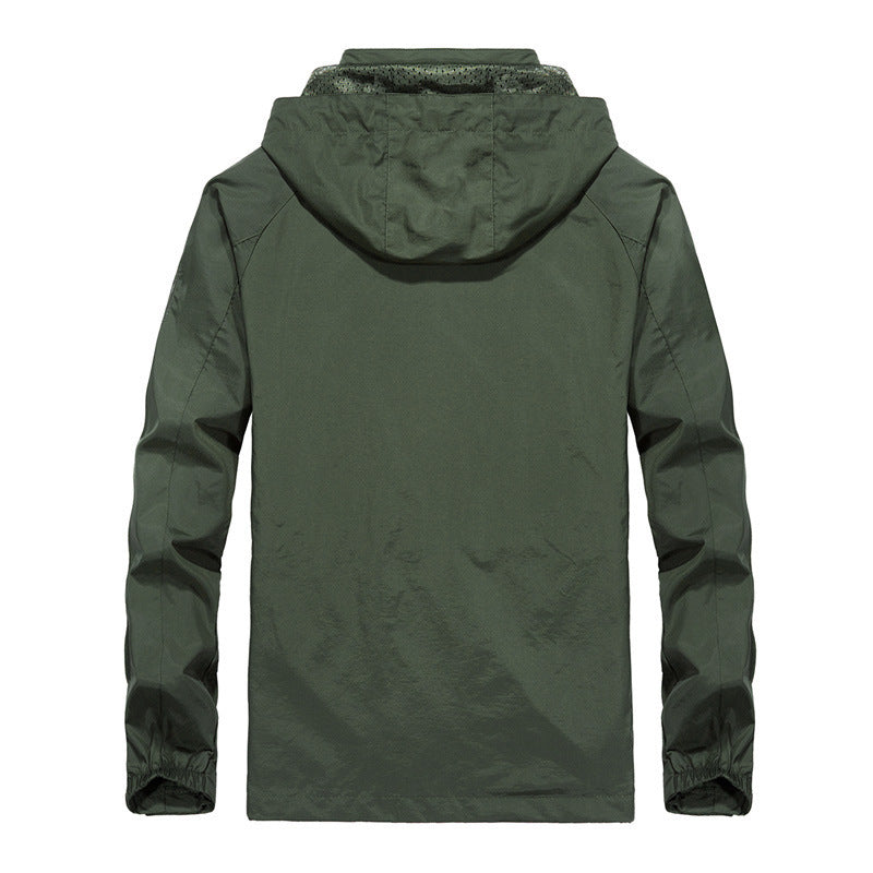 Men's Lightweight Wind-Resistant Softshell Outdoor Jacket with Hood, Mesh Lining, and Multifunctional Pockets Chichicherry