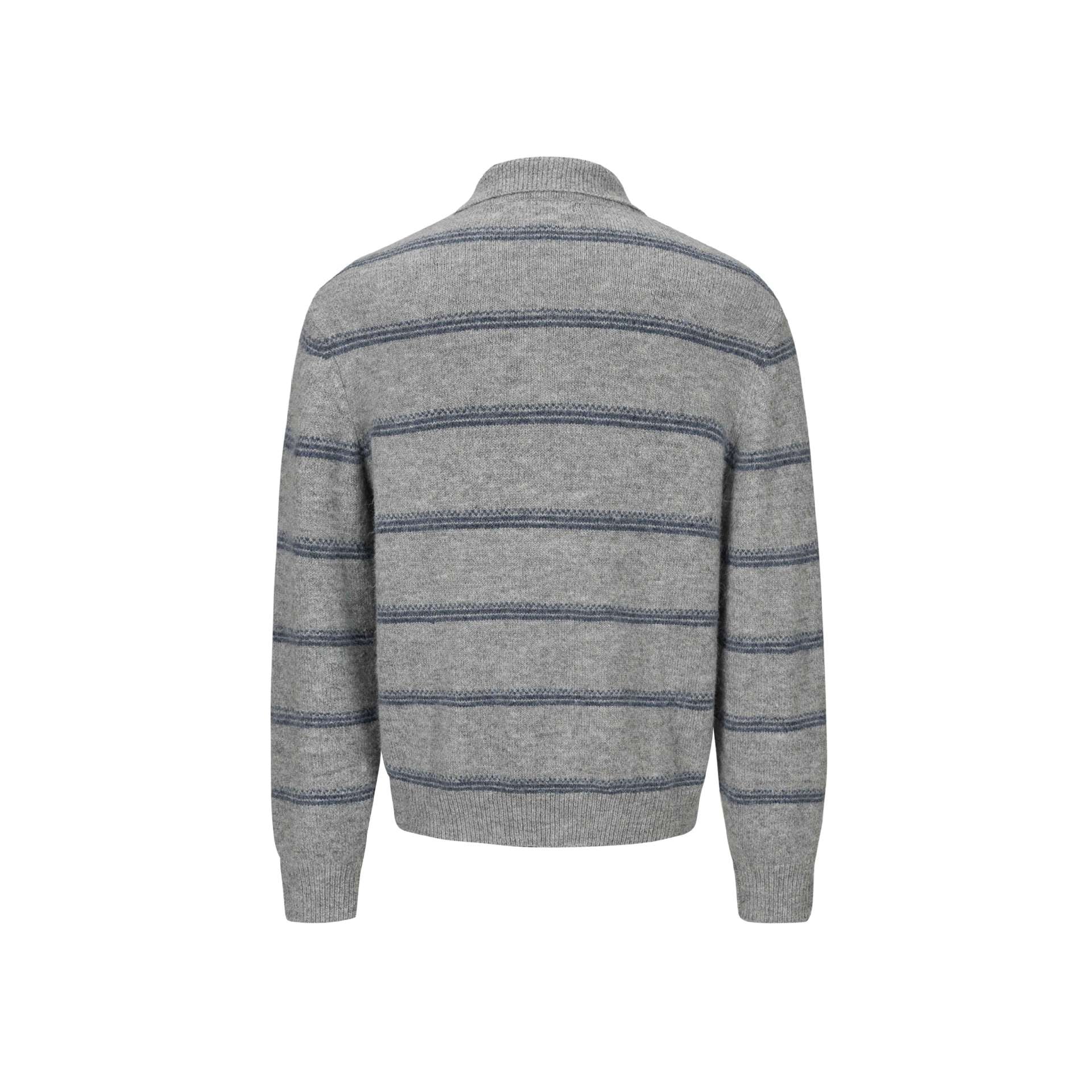 Men's Chunky Knit Polo Collar Sweater with Half Button Placket and Striped Structure Chichicherry