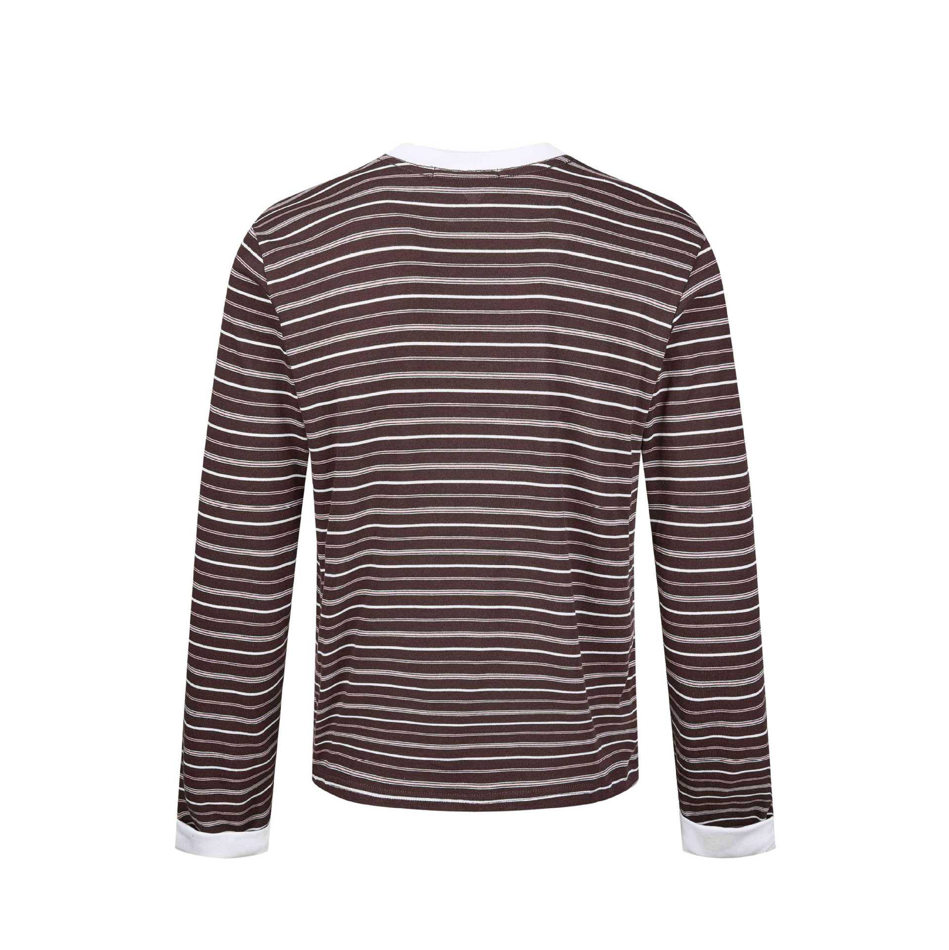 Men's Striped Long Sleeve Shirt Made of Cotton Blend with Ribbed Round Neck