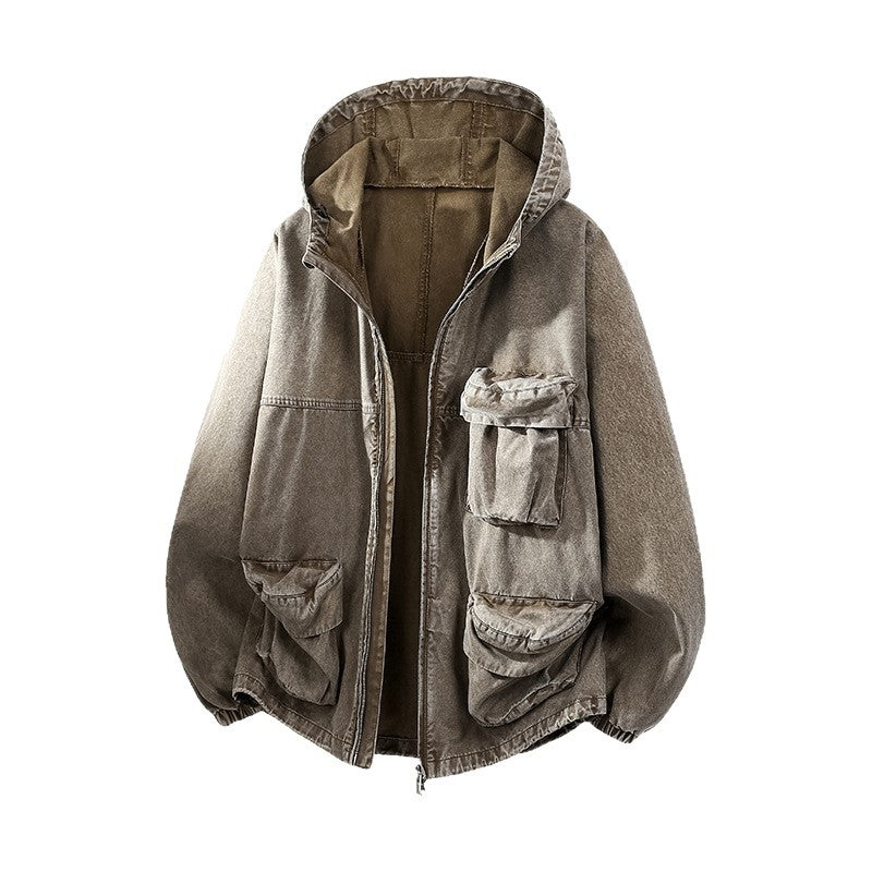 Men's Urban Workwear Hooded Jacket made of Canvas with Large Storage Pockets Chichicherry