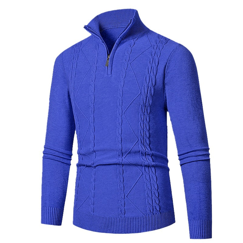 Men's fine knit half-zip sweater with cable pattern and stand-up collar Chichicherry