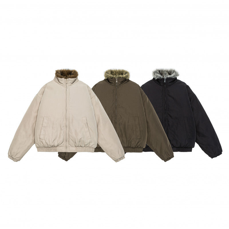 Women's oversized padded bomber jacket with elastic hem and faux fur trim Chichicherry