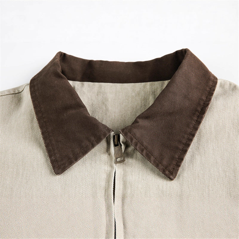 Unisex Boxy-Canvas-Jacket with contrast collar and multifunctional flap pockets Chichicherry