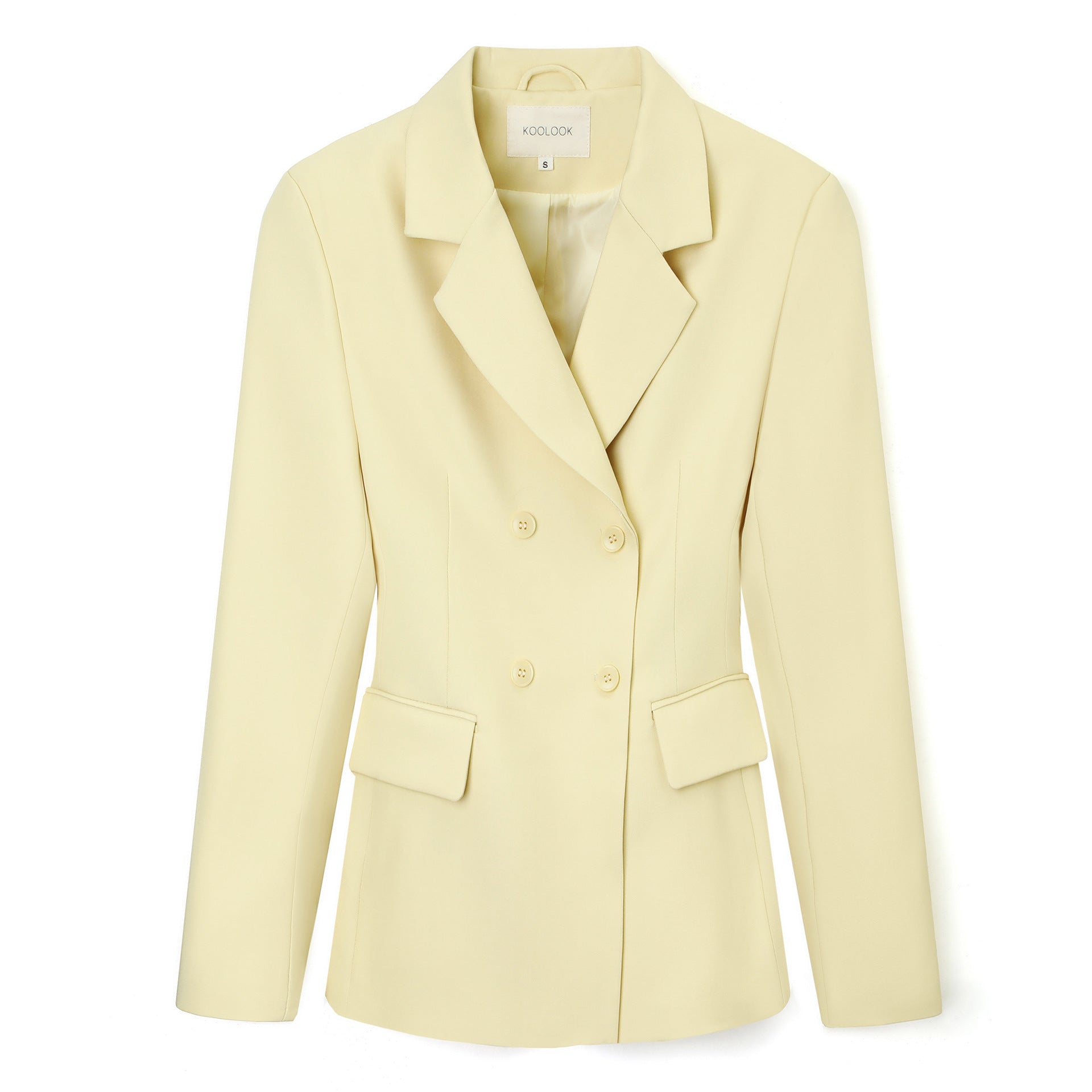 Women Double-breasted tailored business blazer with flap pockets and notched lapel Chichicherry