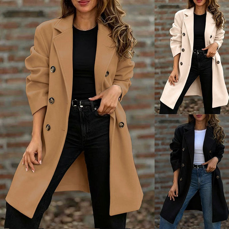 Women's mid-length double-breasted coat in a relaxed oversized fit with lapel collar Chichicherry