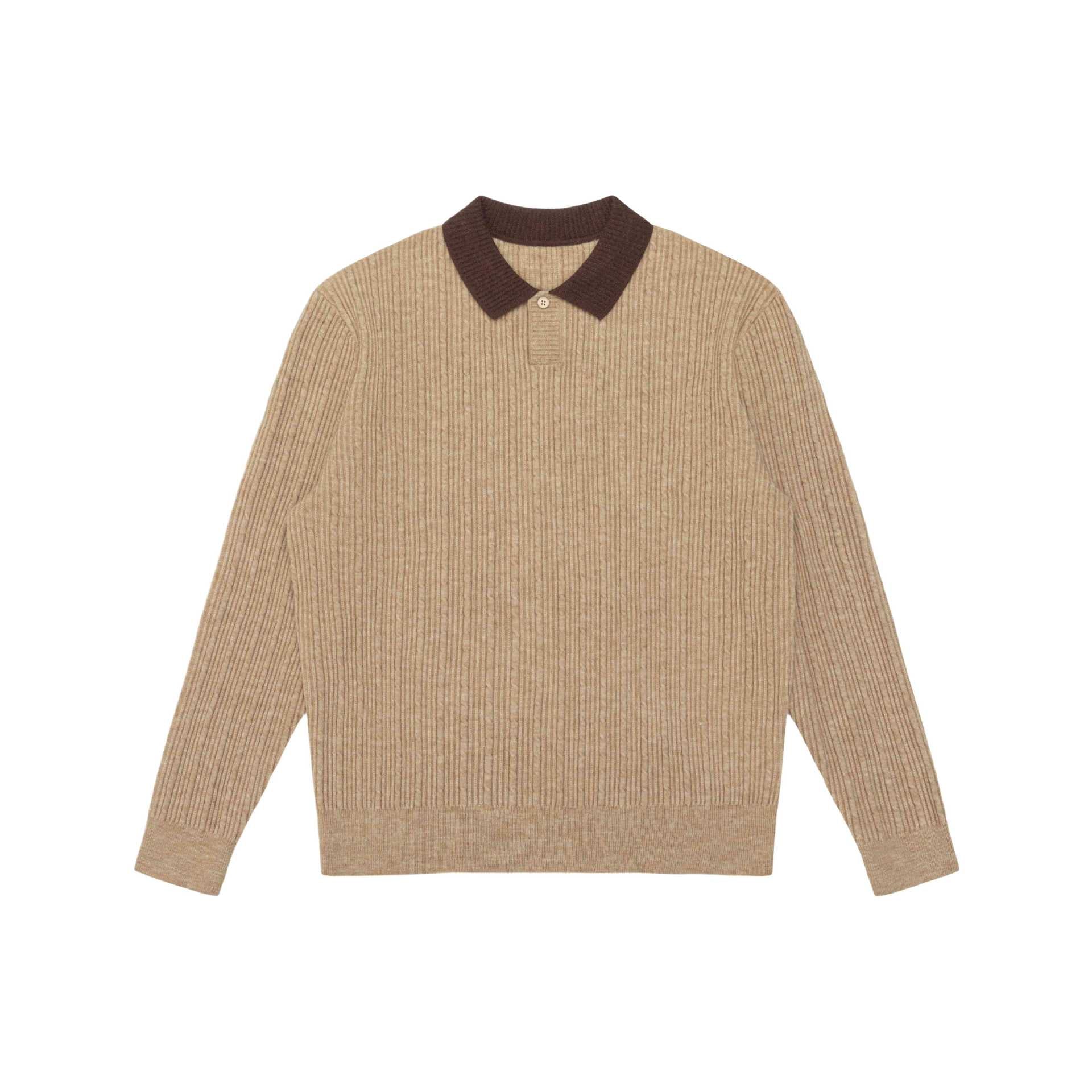 Men's fine-structured ribbed knit polo sweater with contrast collar Chichicherry