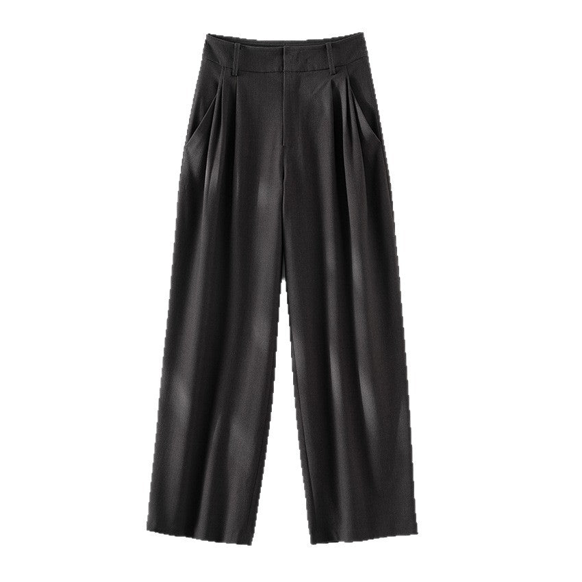 Women's High-Cut Pleated Pants with Wide Leg, Pleats and Side Pockets Chichicherry