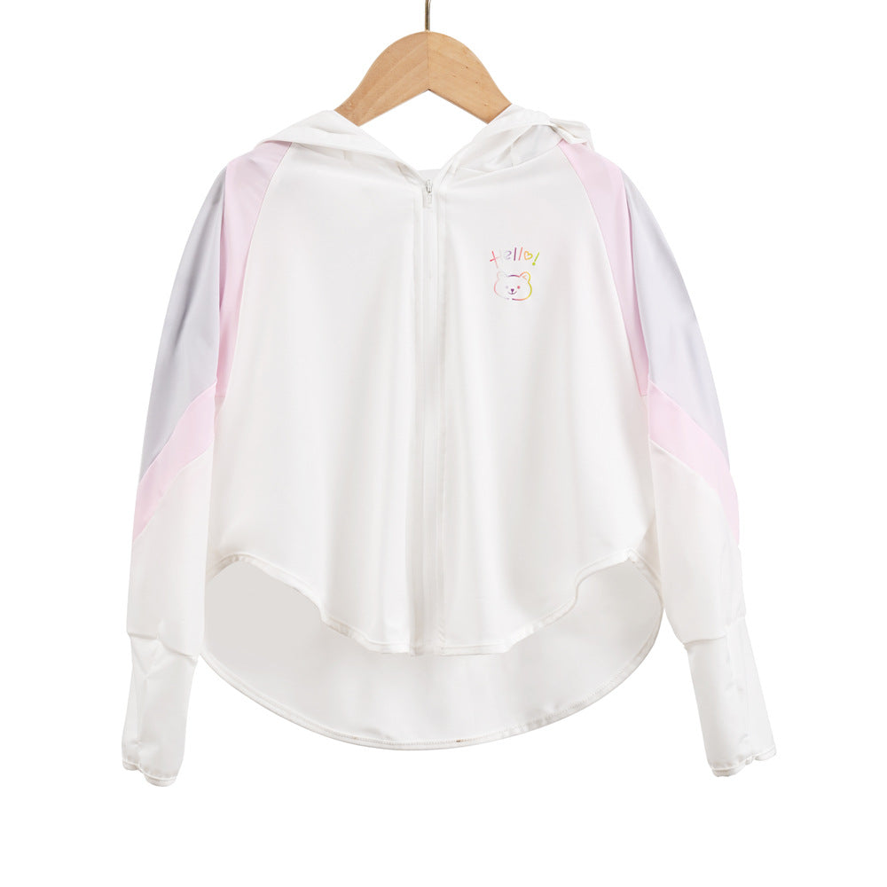 Unisex nan ultralight children's sun protection jacket with hood, zipper, mesh lining, and bear embroidery Chichicherry