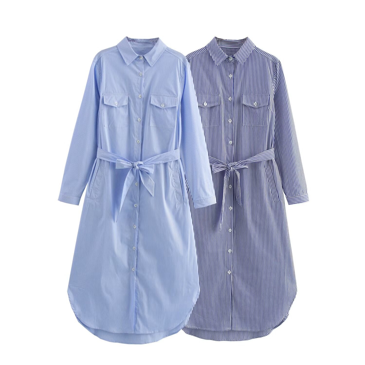 Women’s Shirt Dress with Waist Belt and Chest Pockets Chichicherry