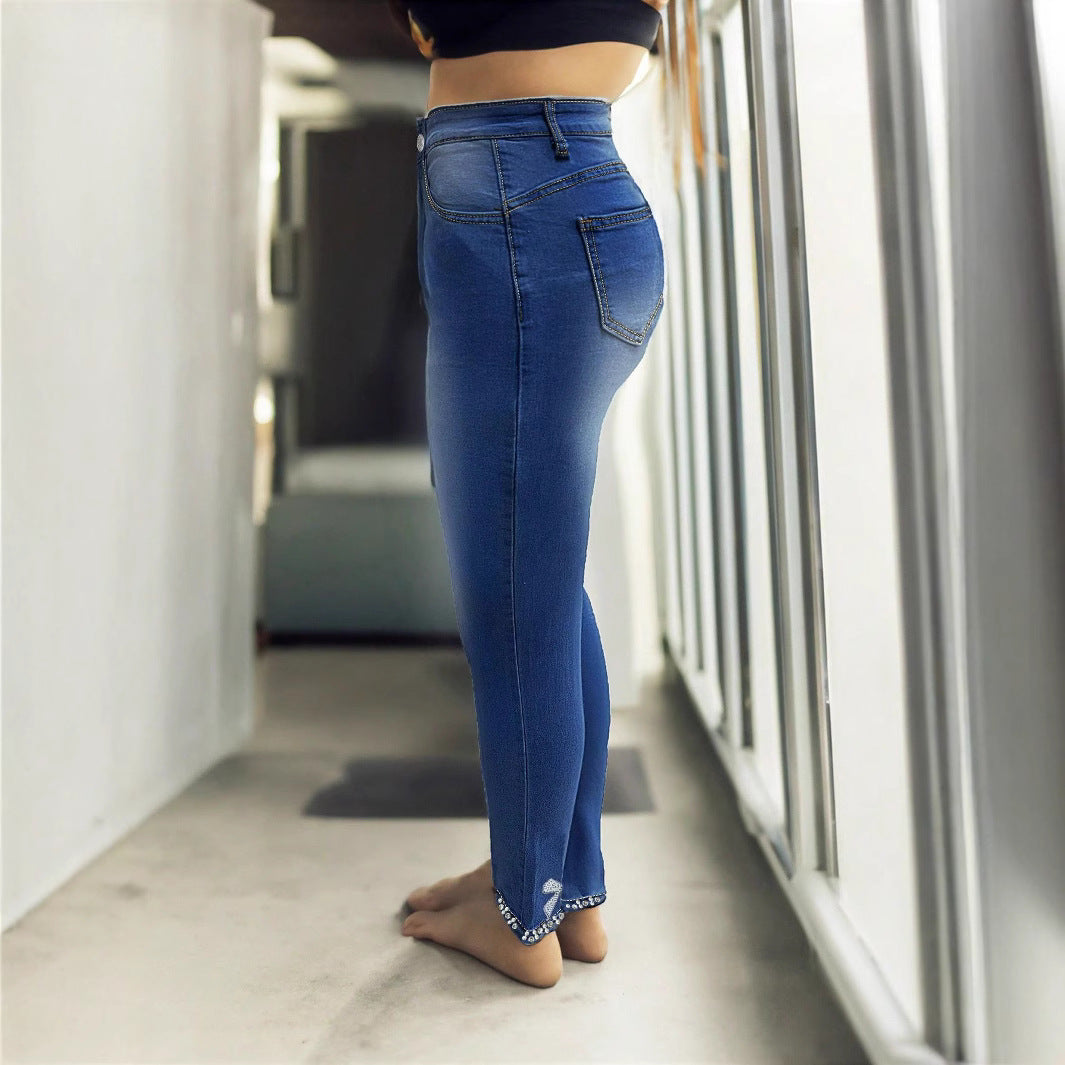 Women's skinny jeans with pearl embellishments and decorative bows Chichicherry