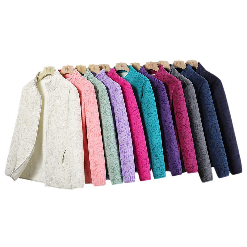 Women's fleece jacket with full zip and floral jacquard structure Chichicherry