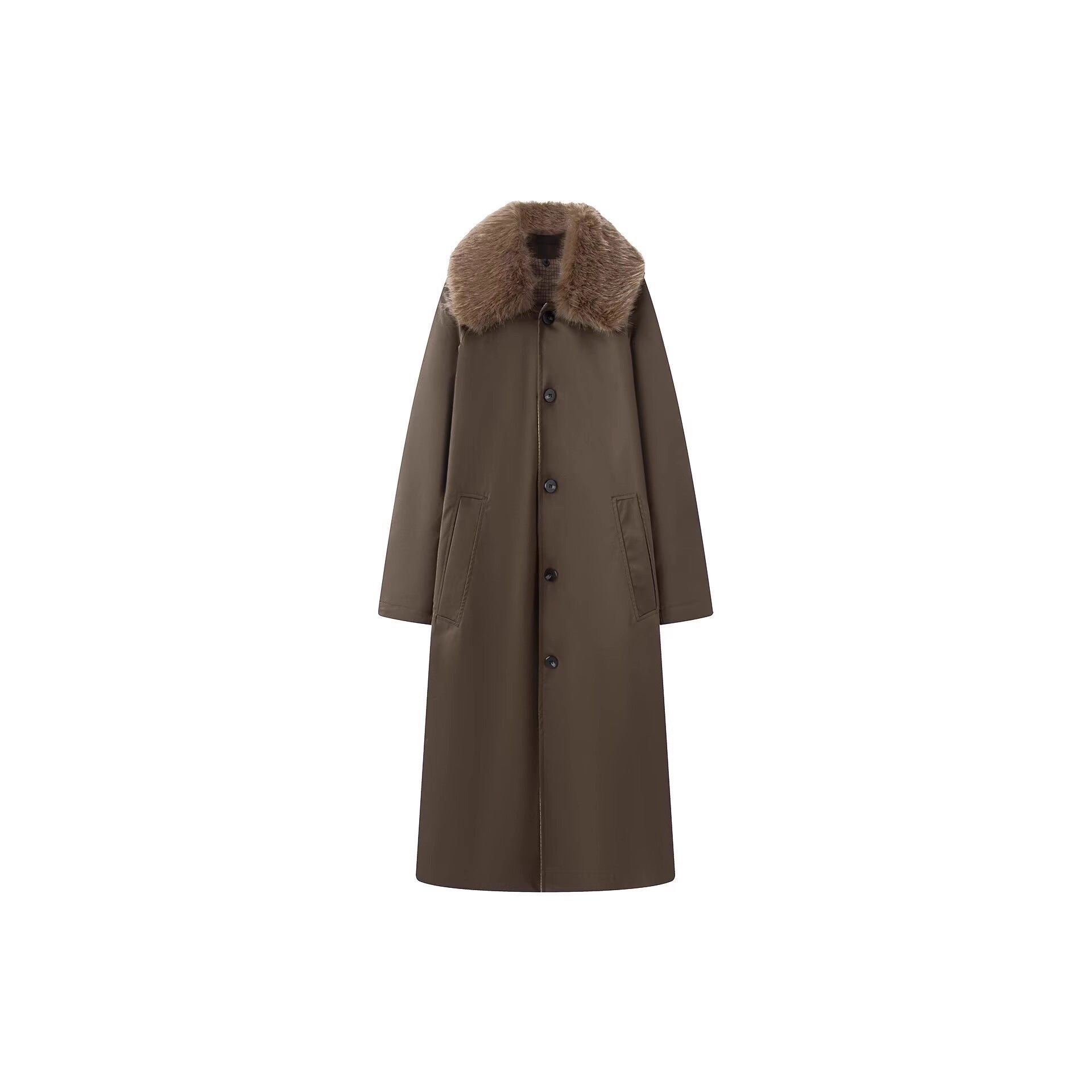 Women's longer Oversize wool coat with removable faux fur collar and side inset pockets Chichicherry