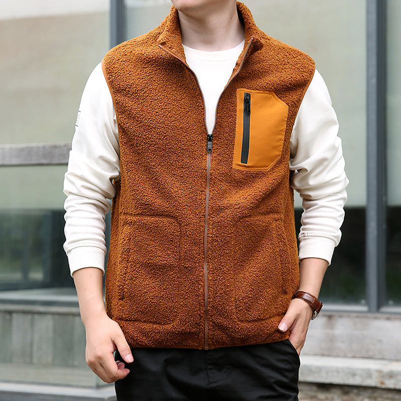 Men's Teddy Fleece Outdoor Vest with High Collar, Full Zip and Welded Chest Pocket Chichicherry