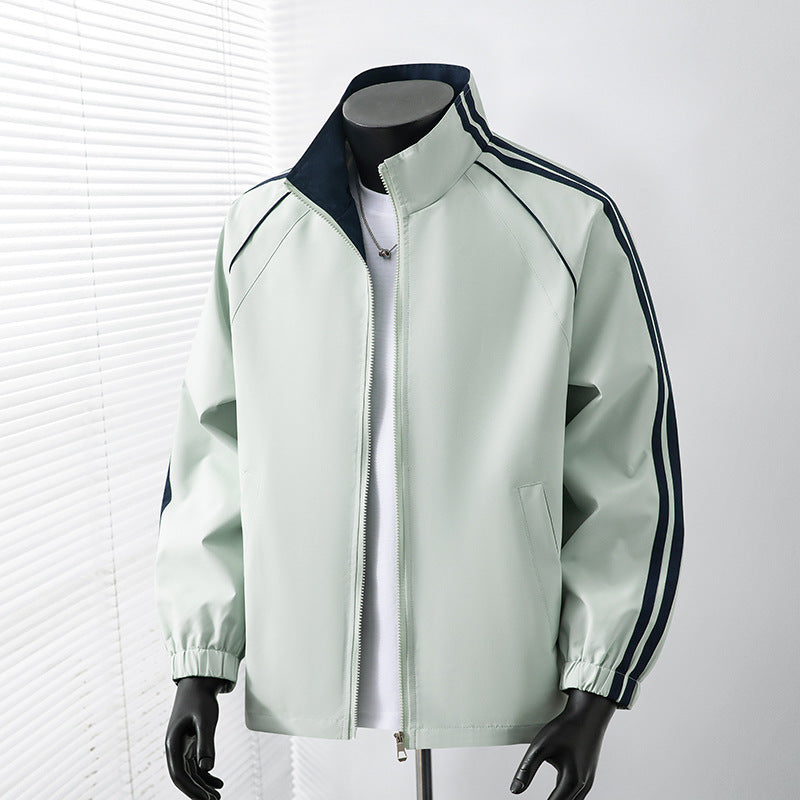 Men's Light Track Blouson Jacket with Stand-Up Collar and Contrast Stripes Chichicherry