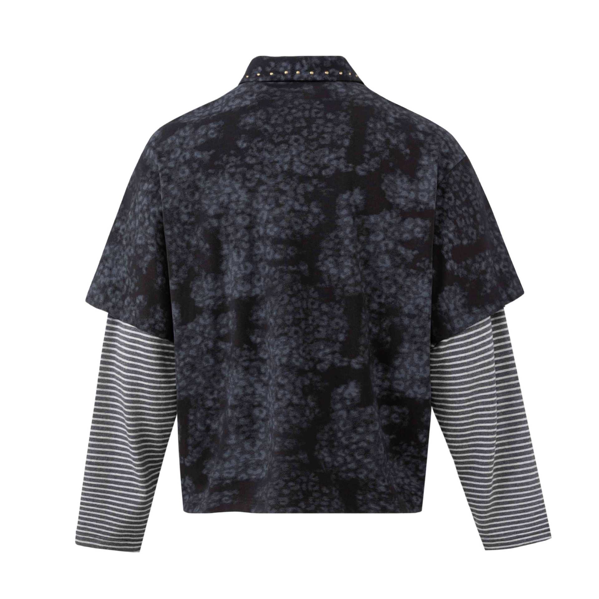 Men's layered look polo with studded collar and striped insert sleeves Chichicherry