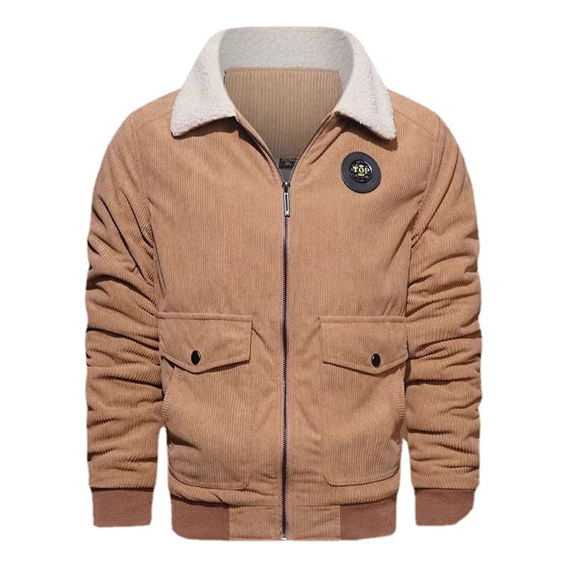 Men's cord jacket with teddy lining, flap pockets, and stand-up collar Chichicherry