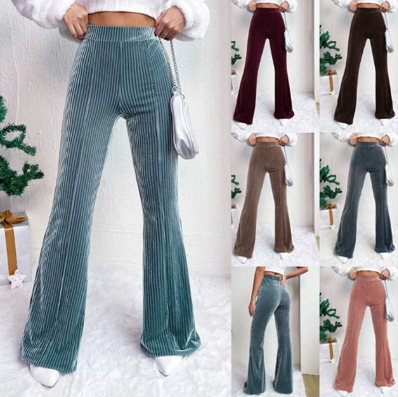 Women's High-Waisted Velvet Corduroy Pants with Pleated Look and Wide Leg Chichicherry