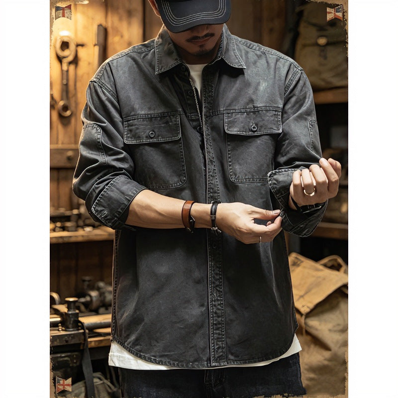 Herren Baumwoll-Utility-Overshirt mit Pattentaschen Chichicherry