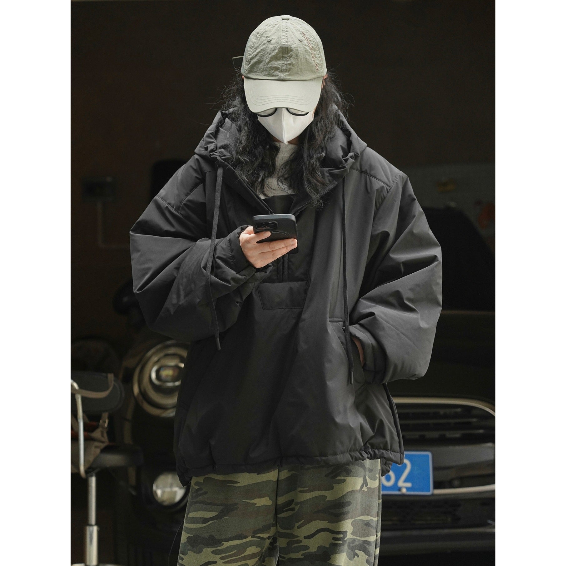 Women's Oversize Quilted Anorak with Hood and Kangaroo Pocket Chichicherry