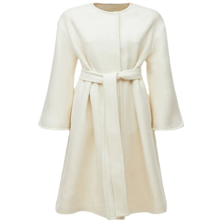 Women's wool blend kimono coat with belted waist and concealed button placket Chichicherry