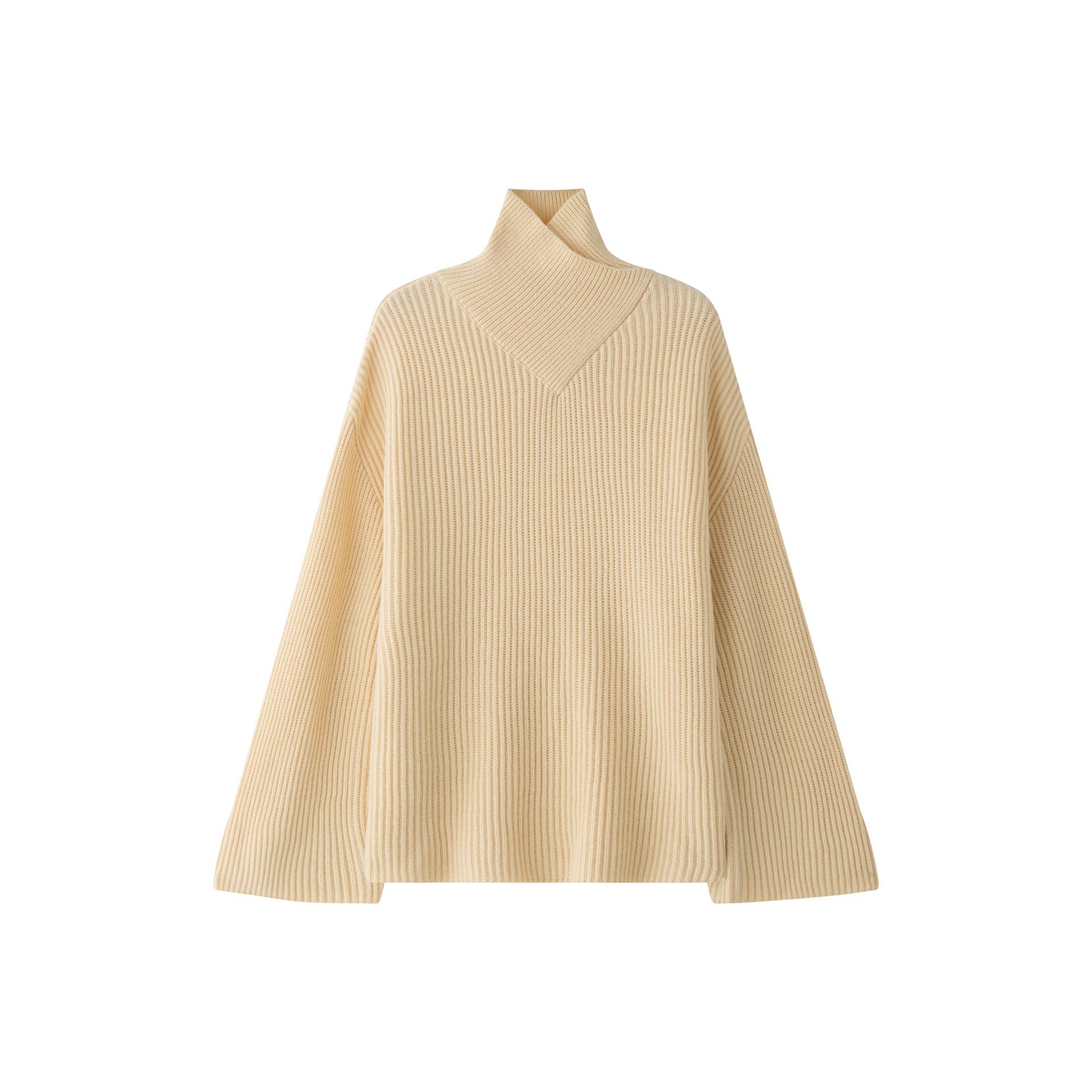 Women Oversize Ribbed Turtleneck Sweater with V-Patch Chichicherry