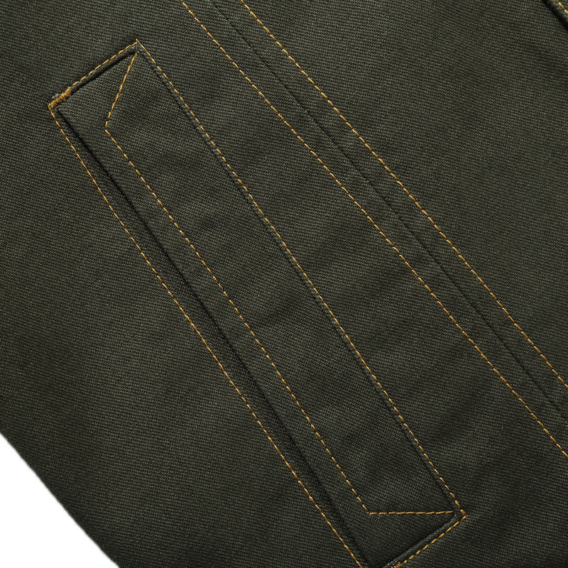 Men's Lightweight Canvas Field Jacket in Military Cut with Contrasting Quilted Seams and Chest Flap Pockets Chichicherry