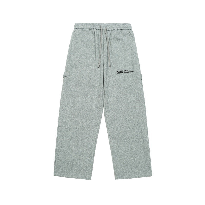 Unisex Wide Cropped Sweatpants in Cargo Style with Drawstring Waistband and Patch Pockets Chichicherry