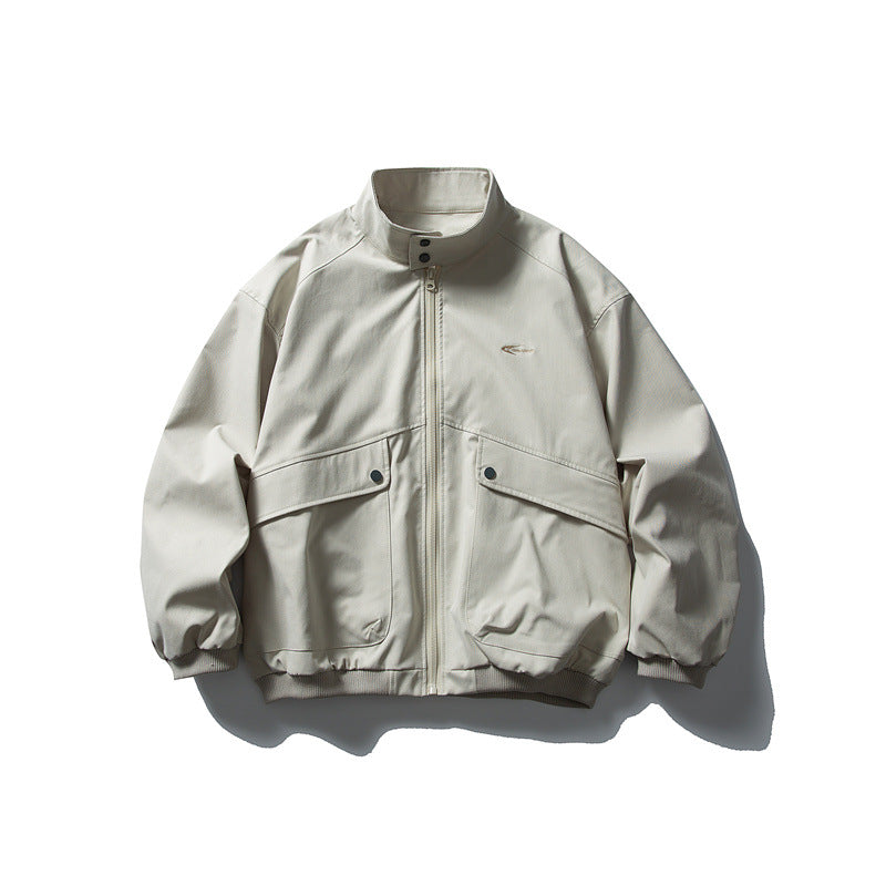Unisex Oversize Boxy Bomber Jacket with Stand-up Collar and Large Flap Pockets Chichicherry