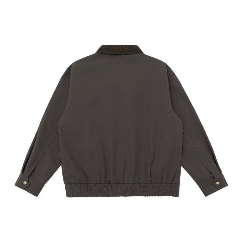 Unisex Boxy Utility Jacket with Cord Collar, Patch Pockets, and Elastic Hem Chichicherry