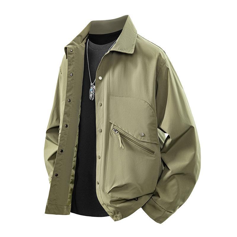 Men's overshirt coach jacket in urban utility style with snap button placket and angled zip pocket Chichicherry