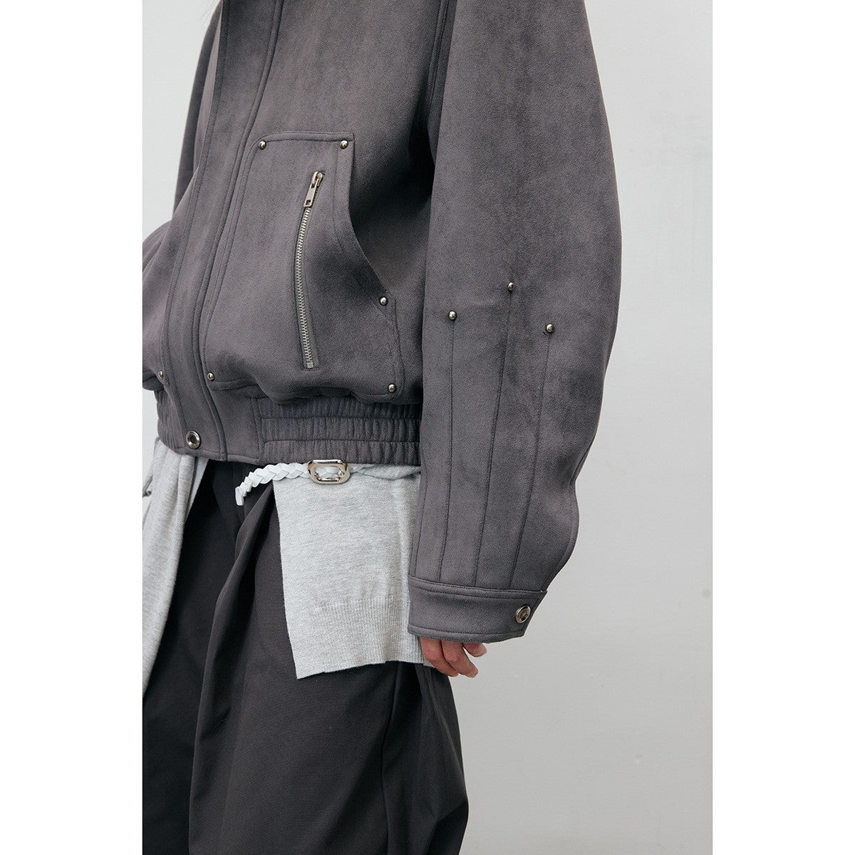 Men's short jacket in faux suede with stud appliqué and zip pockets Chichicherry