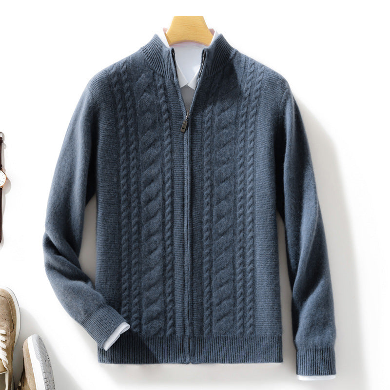 Men's zip-up knitted cardigan with cable pattern and stand-up collar Chichicherry