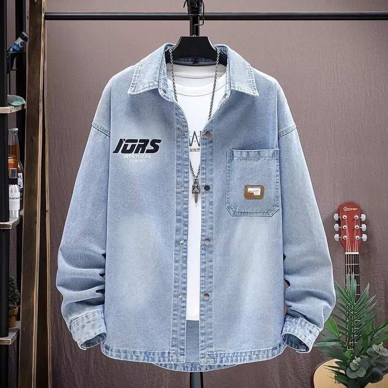 Herren Oversized Denim-Hemdenjacke im Vintage-Wash mit aufgesetzter Brusttasche Chichicherry