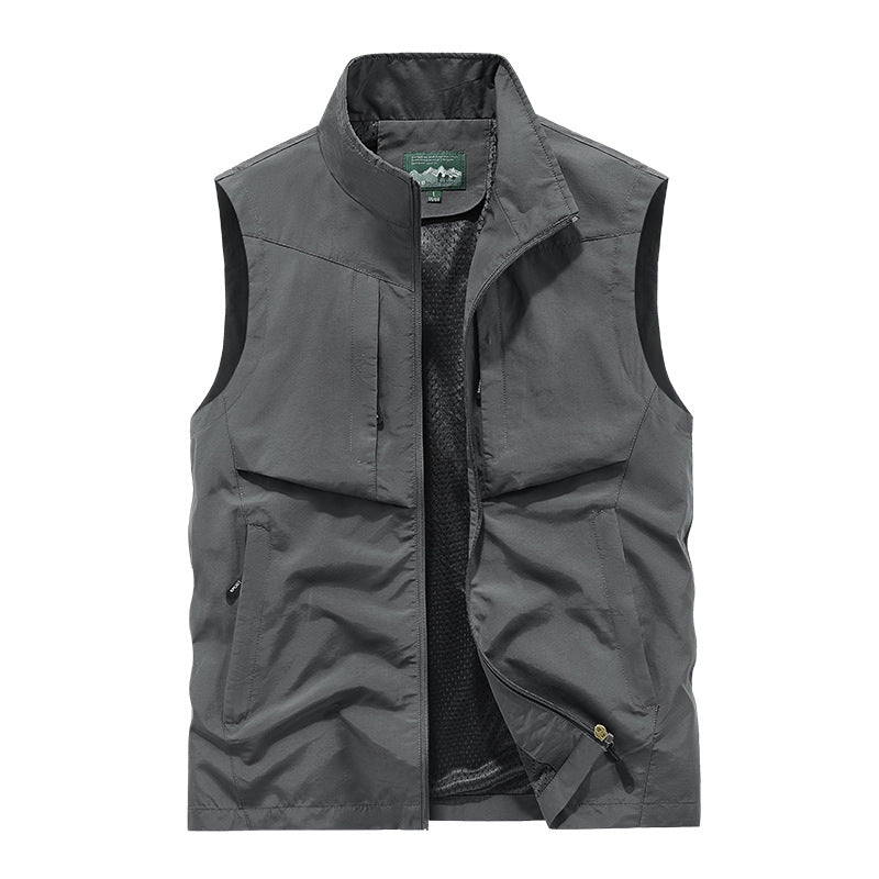 Men's Utility Outdoor Vest with Mesh Lining, Full Zip and Multiple Pockets Chichicherry
